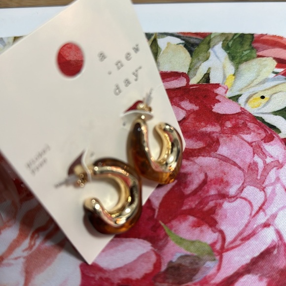 Brown and Gold Statement Earrings (NWT) - Picture 2 of 5